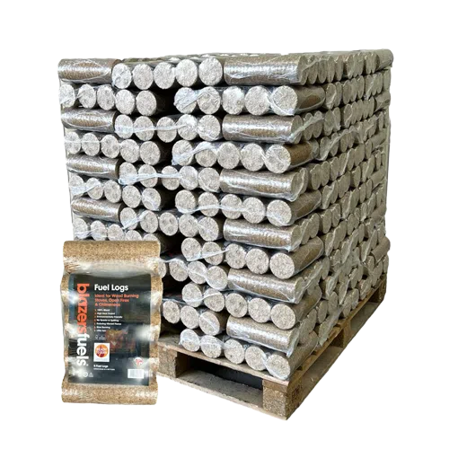 Order Blazers Fuel Logs Full Pallet in Bulk Online Blazers Fuel Logs Full Pallet – premium eco wood fuel for stoves and boilers, available in bulk with global delivery from Blazers Fuels EU