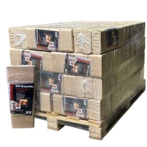 Blazers RUF Briquettes Half Pallet – eco-friendly compressed hardwood heating fuel with low ash, certified ENplus A1, available across Europe.