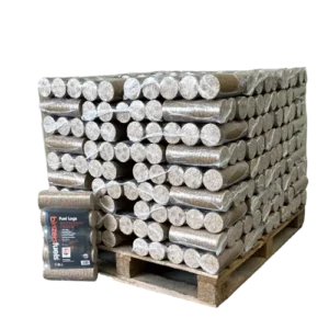 Blazers Fuel Logs Restricted Access Pallet – eco-friendly hardwood biomass fuel for efficient heating and bulk purchase in Europe.